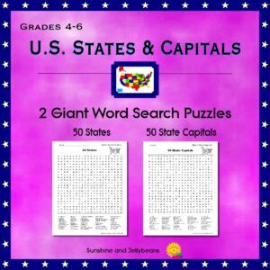 U.S. States & Capitals - Giant Word Search Puzzles - Grades 4-6 - Fun! - Made By Teachers