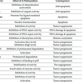 Effect of S-nitrosylation of proteins associated with Tumor ...