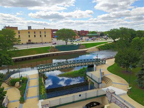 Aerial Drone Photos of Elkhart Riverwalk at Jackson Boulevard, Elkhart IN