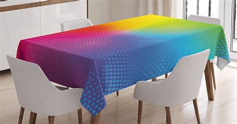 Rainbow Tablecloth by , Vibrant Neon Colors Circles Rounds Dots Radiant ...