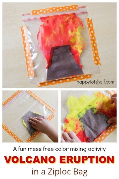 Volcano Eruption Painting in a Ziploc Bag - Happy Tot Shelf | Dinosaure préscolaire, Activités ...