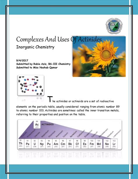 Actinides complexes and uses | inorganic chemistry assignment | PDF