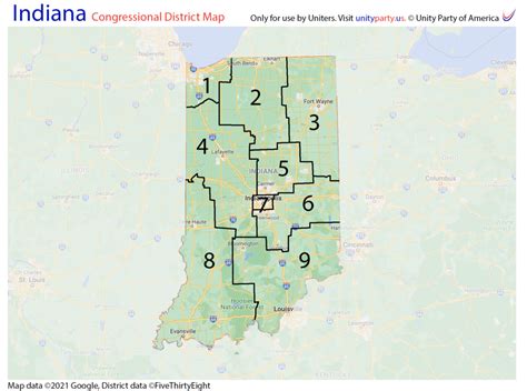 State of Indiana US Congressional District Maps - Unity Party