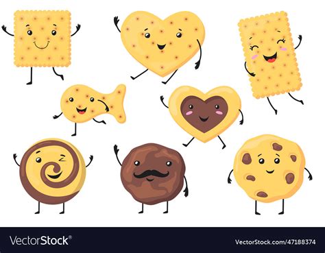 Cute biscuit characters set Royalty Free Vector Image