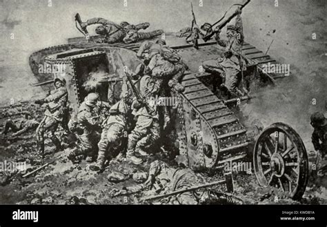 World War 1 Tanks. German soldiers attack on a British Tank. Tanks ...