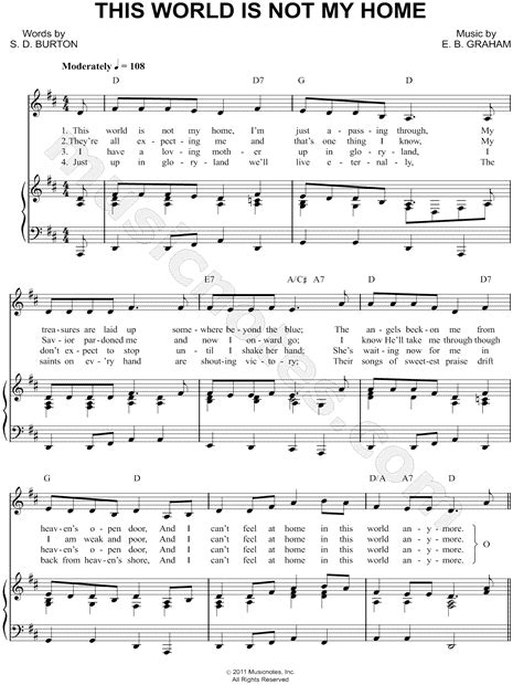 E.B. Graham "This World Is Not My Home" Sheet Music in D Major (transposable) - Download & Print ...