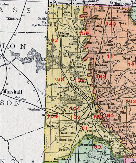 Caddo Parish, Louisiana, 1911, Map, Rand McNally, Shreveport, Belcher, Blanchard, Hosston ...