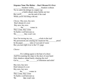 Song Worksheet: Don´t Dream It's Over by Sixpence None the Richer