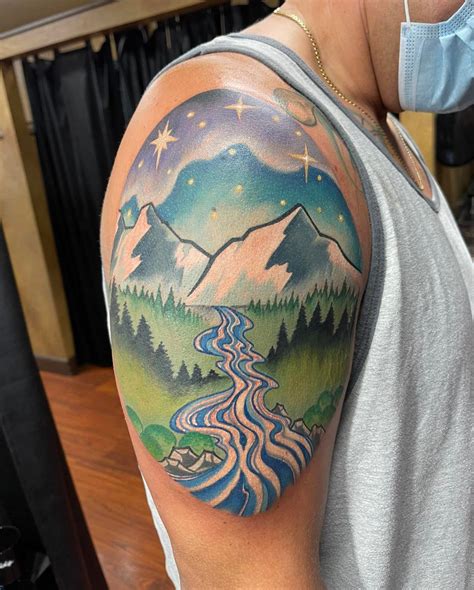 River Tattoo. Art by Boss Tom at Fallen Angel Tattoo in Citrus Heights, CA. : tattoo