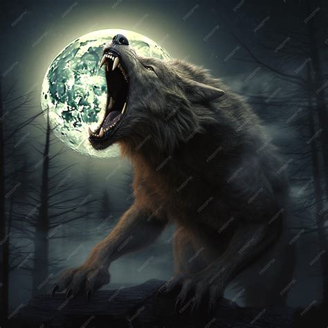 Premium AI Image | Wolf howling at night in mountain