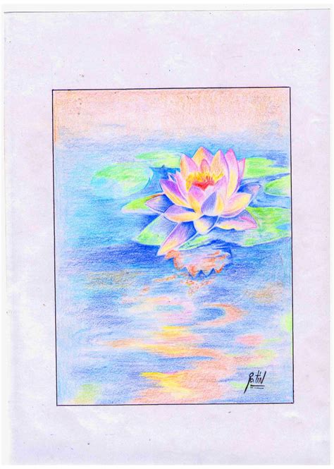 Crayon Painting Of A Lotus Flower - Desi Painters