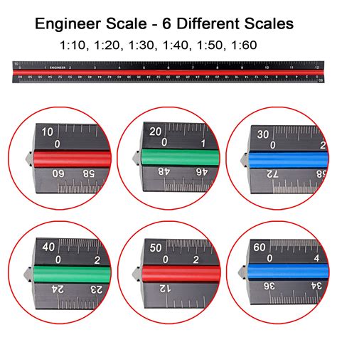 OwnMy 3 Pack 12 Inch Solid Aluminum Triangular Architect Scale Ruler Set, 3-Colors-Groove ...