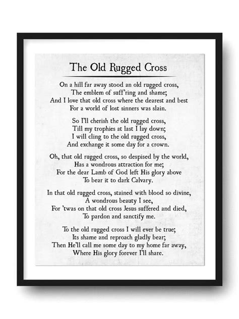 Old Rugged Cross Hymn Lyrics Christian Art Print Farmhouse | Etsy