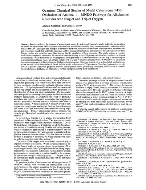 Quantum chemical studies of model cytochrome P450 oxidations of amines ...