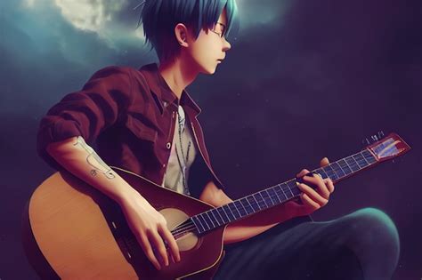 Premium Photo | Anime boy playing the guitar. 3d rendering. raster ...