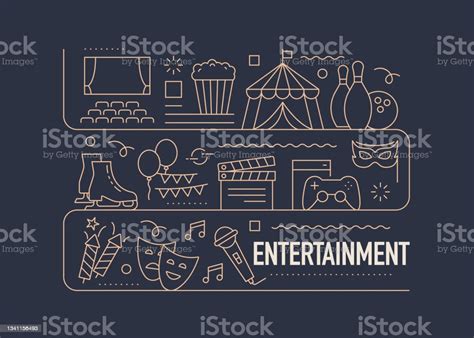 Entertainment Related Vector Banner Design Concept Modern Line Style With Icons Stock ...