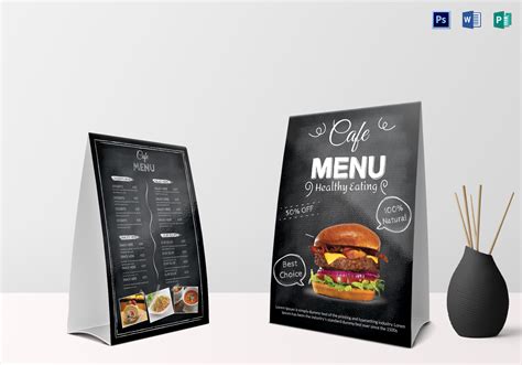 Black Cafe Menu Table Tent Design Template in PSD, Word, Publisher