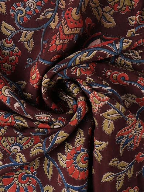 Buy Multicolor Assam Silk Kalamkari Printed Fabric online at Theloom