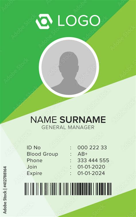 Modern ID Card Template with an author photo place | Office Id Card Layout green Background ...