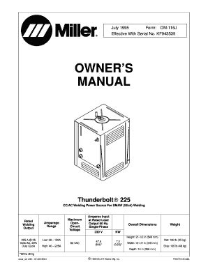 Miller Thunderbolt 225 Welder Manual