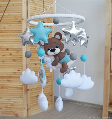 Bear Baby Crib Mobile Woodland Animal cot Mobile Nursery Decor Baby Shower | Moon Clouds Stars ...