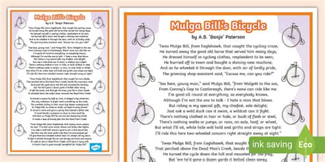 'Mulga Bill's Bicycle' Poem Poster | Year 5-6 Poetry