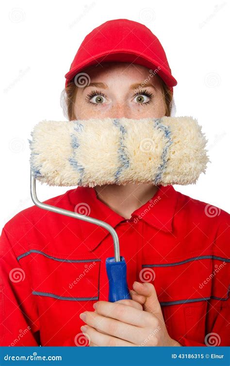 Woman Painter in Red Coveralls Isolated Stock Image - Image of funny, development: 43186315