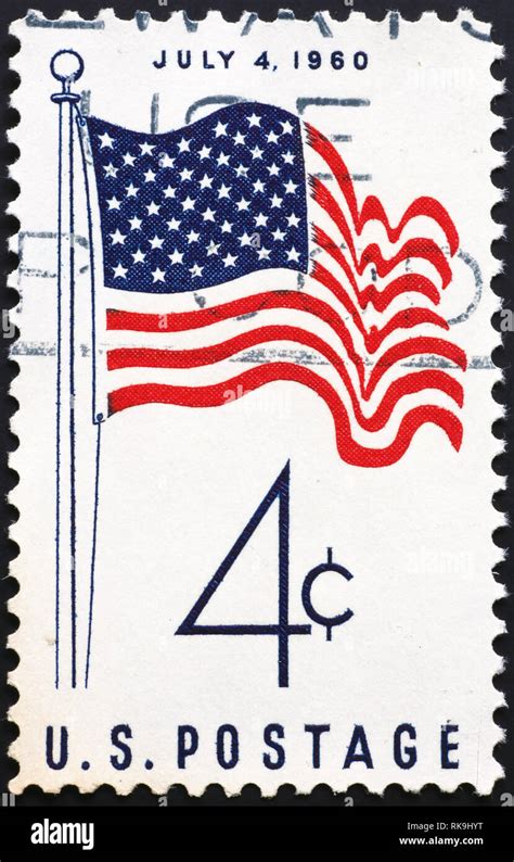 American flag on vintage postage stamp Stock Photo - Alamy