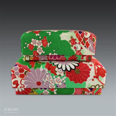 Two Japanese Chirimen Fabric Covered Boxes With Red and Purple Seasonal ...