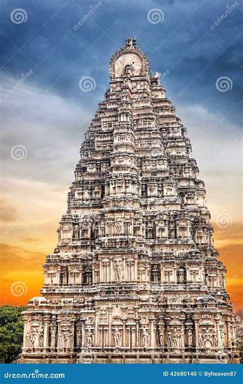 Virupaksha Temple Elevation View From Hemakuta Hill At Sunset In Hampi, Karnataka, India Stock ...