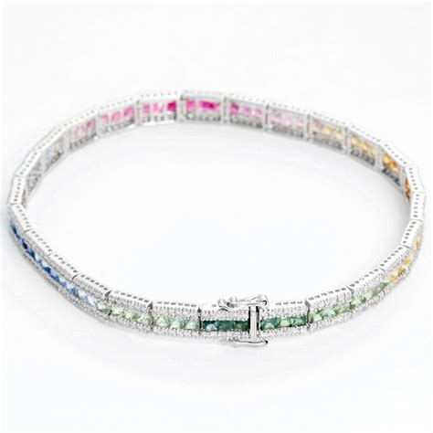 Multicolored Rainbow Sapphire and Diamond Bracelet at 1stDibs | rainbow diamond bracelet