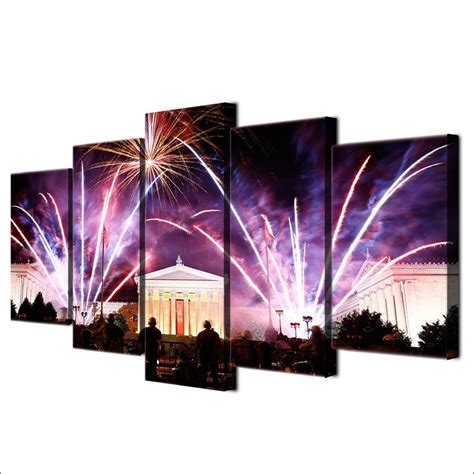 firework in city festival 01 – Nature 5 Panel Canvas Art Wall Decor ...