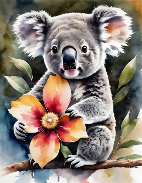 Cute Koala Bear And Flowers Free Stock Photo - Public Domain Pictures