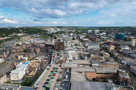 Luton City Centre and Local Buildings, High Angle Drone's View of Luton City Centre and Railway ...