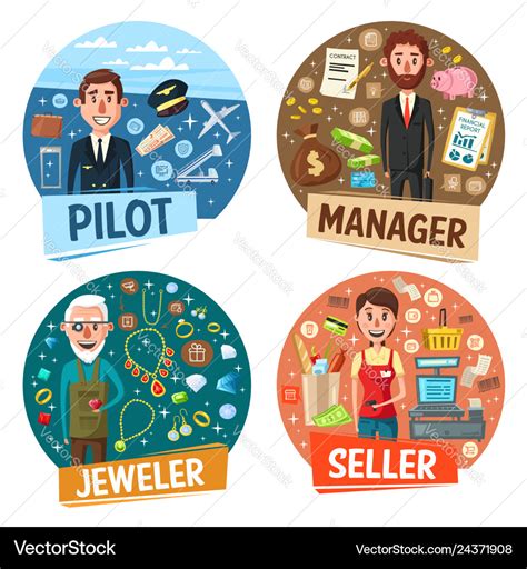 Pilot and manage seller jeweler professions Vector Image