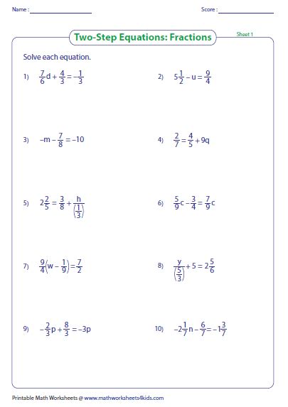 Printables. 2 Step Algebra Equations Worksheets. Michaelbaronbooks Thousands of Printable Activities