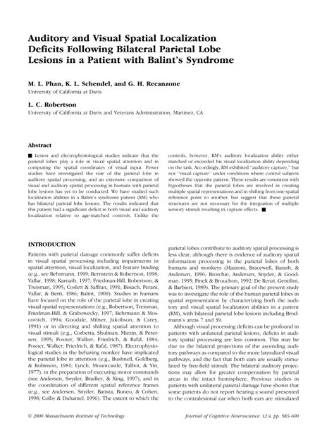 (PDF) Auditory and Visual Spatial Localization Deficits Following Bilateral Parietal Lobe ...