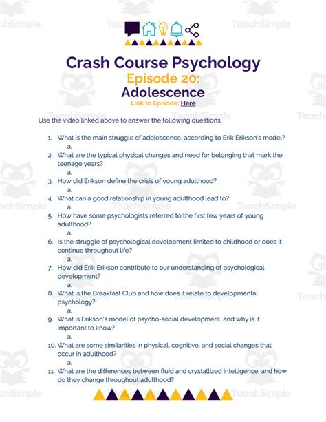 Crash Course Psychology Episode Worksheet | 20 - Adolescence by Teach Simple