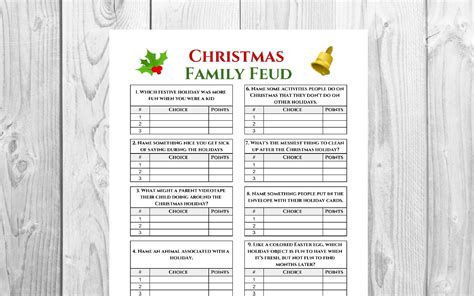 Family Feud Christmas Questions And Answers Printable