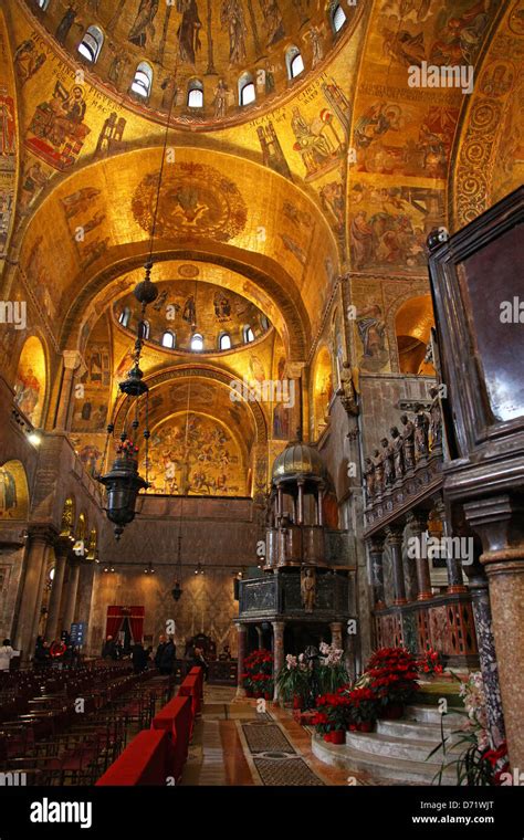 Interior view of Saint Mark's Basilica or the Basilica di San Marco the ...