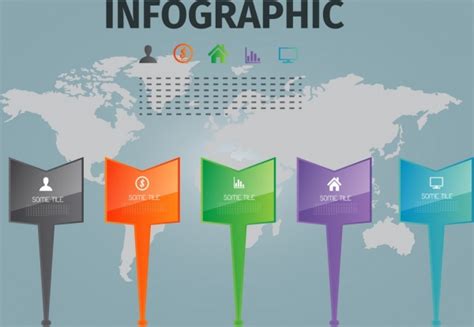 World map infographic colorful pointers decoration Vectors images graphic art designs in ...