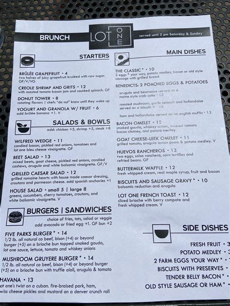 Menu at Lot One pub & bar, Arvada