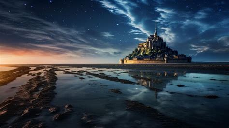 Premium AI Image | Night view of Mont SaintMichel