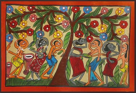 Santhals Celebrating Spring (Kalighat Painting - Water Color on Paper - Unframed)) | Pinterest ...