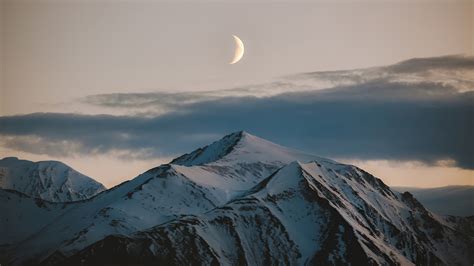 2560x1440 Moon Above Mountains Winter 4k 1440P Resolution ,HD 4k ...