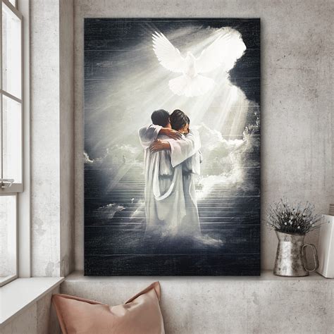 Man hugging Jesus in heaven Jesus Portrait Canvas Print - Wall Art - Wayrumble