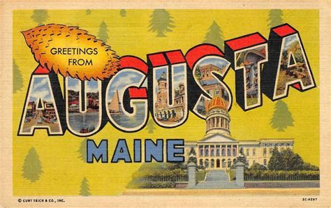AUGUSTA Maine State Capital Large Letter Linen Greetings 1954 Vintage Postcard | United States ...