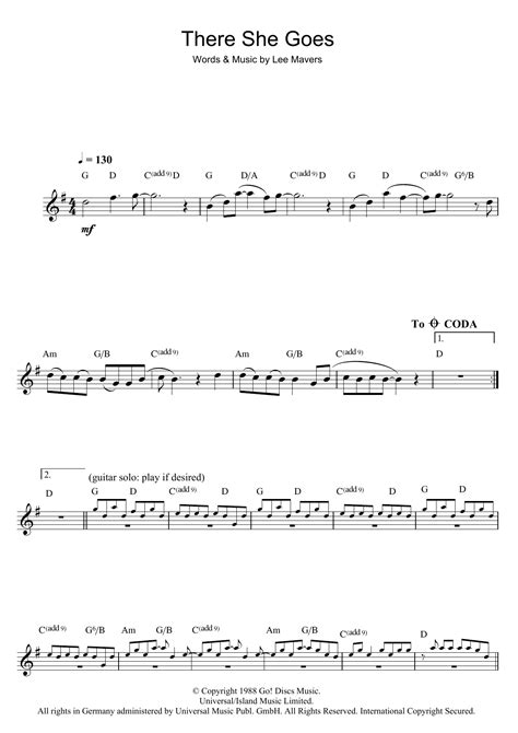 There She Goes by The La's Sheet Music for Flute Solo at Sheet Music Direct