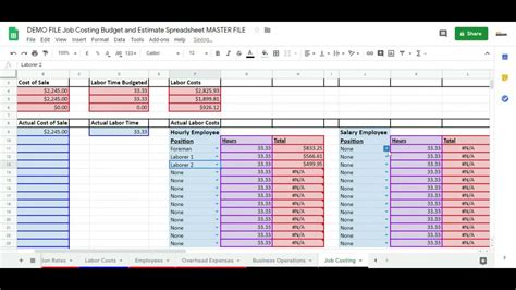 Job Costing - Budget and Estimate Spreadsheet - YouTube