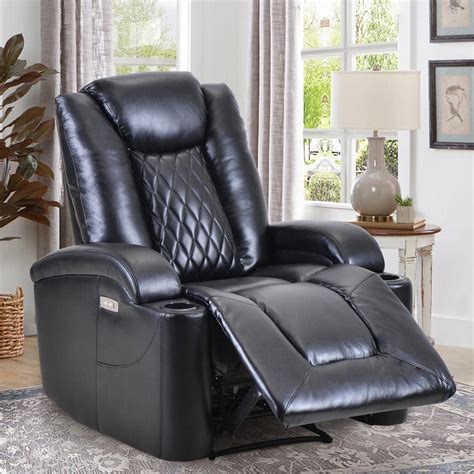 Merax Luxurious Black PU Power Recliner with USB Charge Port and Cup ...